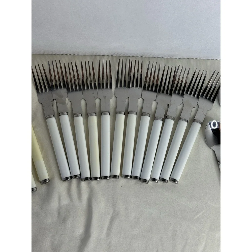 Pier 1 Imports Flatware Set 29 Pc‎ White Handle Stainless Steel Taiwan Vintage